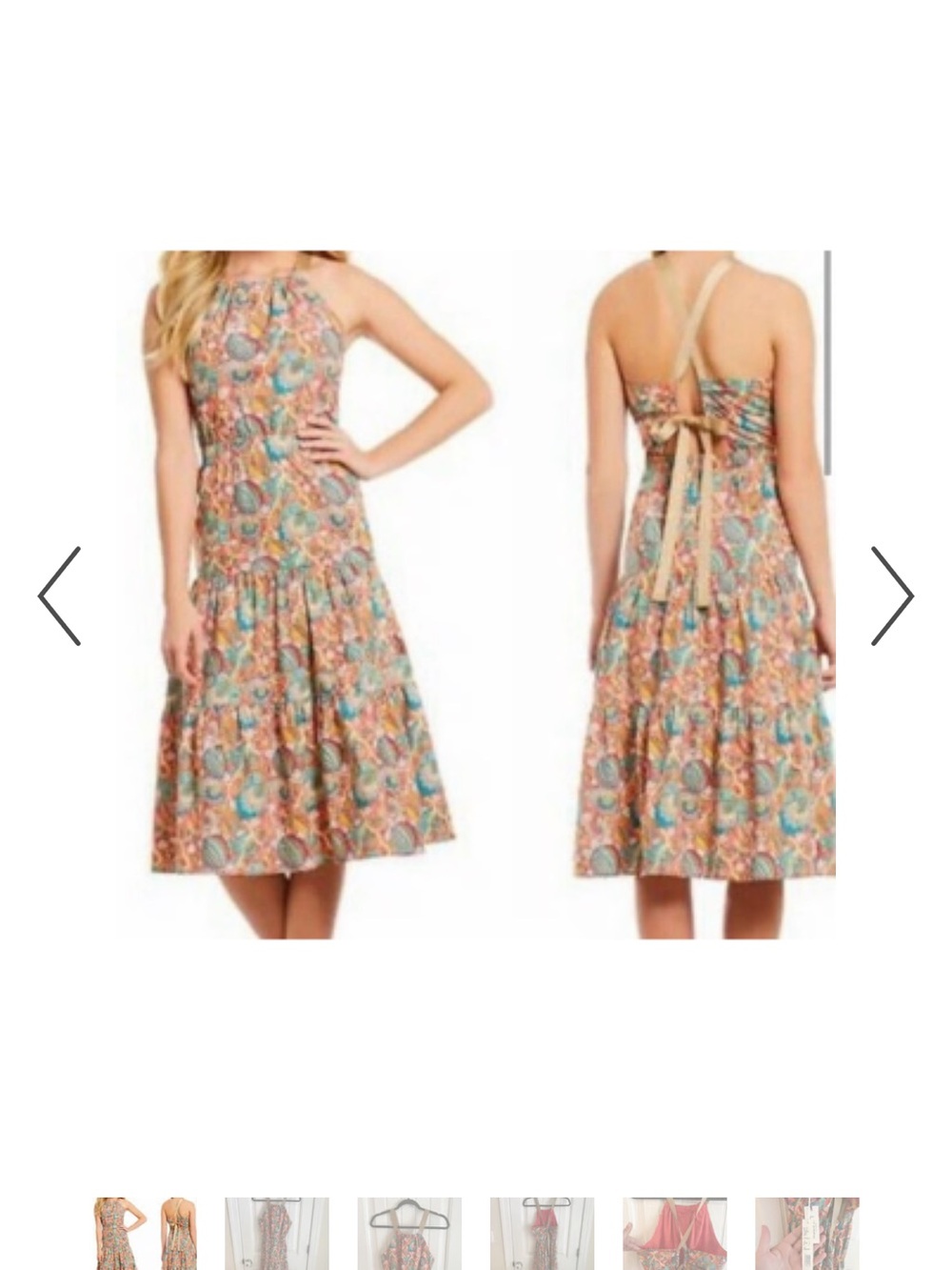 ANTONIO MELANI Floral Halter Midi Dress in Peach, Teal, and Coral